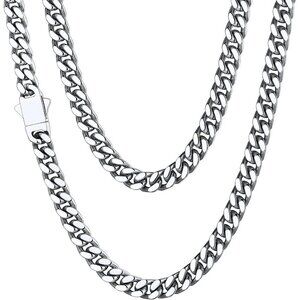 Stainless Steel Mens Cuban Link Chain Black Gold Miami Necklace Durable